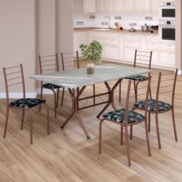 Conjunto Sala de Jantar Mesa Retangular 140x75cm Tampo Granito Topázio 6 Cadeiras Rio - 1