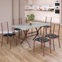 Ver imagem 1 de Conjunto Sala de Jantar Mesa Retangular 140x75cm Tampo Granito Topázio 6 Cadeiras Rio