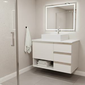 Balcão Móvel Mdf Armário de Banheiro 70cm com Tampo/cuba Prt Branco Um Furo Direito sem Fundo