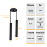 Pendente Duplo Tubo Palito Moderno 30cm Preto + Led 4w - 3