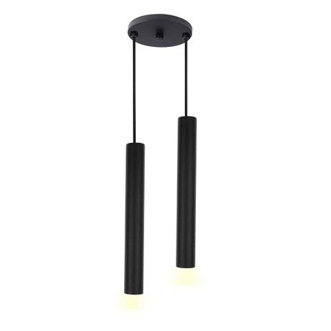 Pendente Duplo Tubo Palito Moderno 30cm Preto + Led 4w