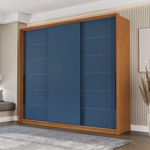 Guarda Roupa Casal 220cm com 3 Portas de Correr e 4 Gavetas 240846 Lisboa Politorno Móveis
