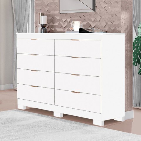 Cômoda Lyon 100% MDF 8 Gavetas Kit Pés