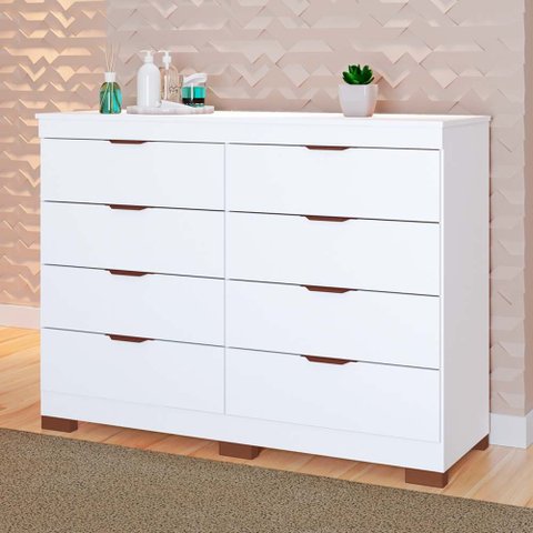 Cômoda Lyon 100% MDF 8 Gavetas Kit Pés