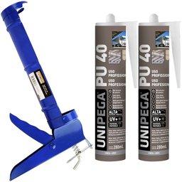 Kit Aplicador de Silicone + 2 Cola Selante Adesivo Pu 40 Cinza 400g Unipega Construção e Vedação - 1