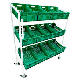 Expositor de Frutas 12 Caixas com Rodas e Suporte para Sacola - 2