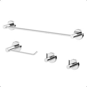 Kit de Acessórios para Banheiro 4 Peças Grego Metal Suporte Redondo Alto Brilho Athenas