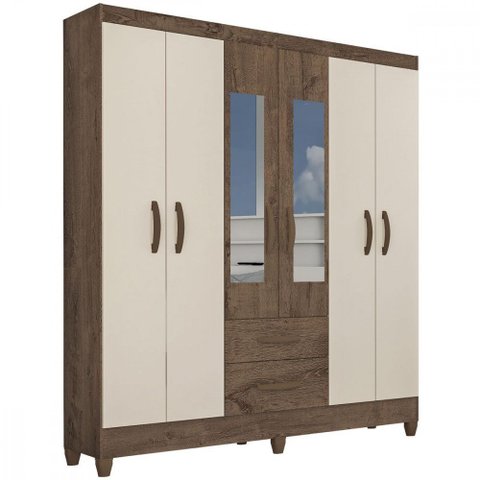 Guarda-roupa Casal Real 6 Portas 2 Gavetas com Espelho Atualle Móveis