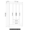 Ver imagem 3 de Guarda Roupa Solteiro 111cm 4 Portas Évora M07 Freijó/off - Mpozenato