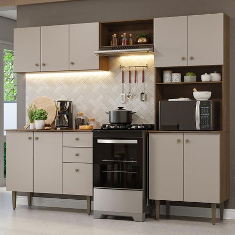 Armário de Cozinha Compacta 235cm Rustic/crema Gourmet Madesa 01 Rustic/crema
