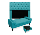 Ver imagem 1 de Jogo Com Cabeceira Mirage + Recamier Baú Fenix Queen 160 cm Suede Azul Turquesa - LM DECOR