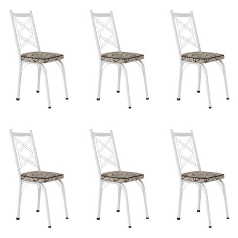 Kit 6 Cadeiras de Cozinha Delaware Estampado Cedro Pés de Ferro Branco