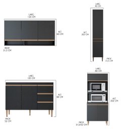Cozinha Modulada Compacta Torre Quente Balcão Pia Sabrina 240x202 Cm 4 Peças Mdp Preto Menu - 3