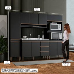 Cozinha Modulada Compacta Torre Quente Balcão Pia Sabrina 240x202 Cm 4 Peças Mdp Preto Menu - 2