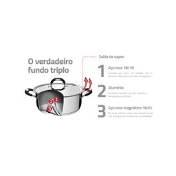 Caçarola Professional Rasa 24 Cm 4,7 L em Aço Inox Fundo Triplo Detalhe Satinado Tramontina 62623/24 - 4