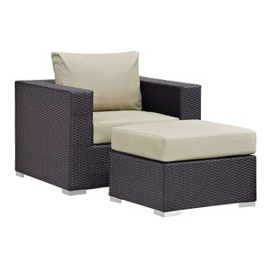 Poltrona com Puff em Alumínio e Fibra Sintética para Sala Sacada e Jardim