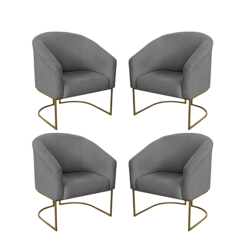 Kit 4 Poltronas Decorativa Luana Base Ferro Dourada Suede - Twdecora