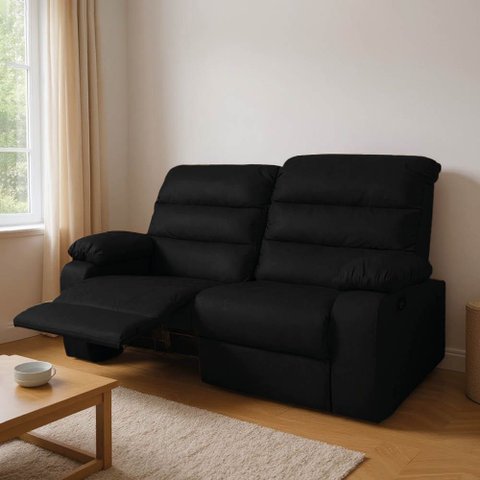 Sofá 2 Lugares Reclinável Retrátil 170cm Naaman Sintético Pu Preto K01 - D’Rossi