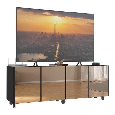 Rack Tv até 50 Polegadas 4 Portas com Rodízios e Espelhos Multimóveis Mp1080 Preto