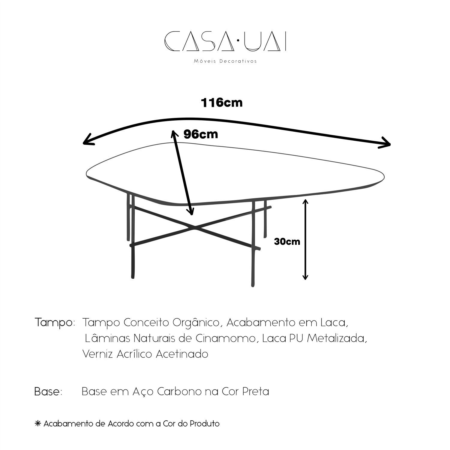 Mesa de Centro Capri Laminada Formato Orgânico 116x30 - 4