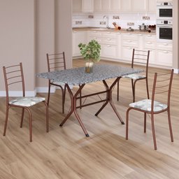 Conjunto Sala de Jantar Mesa Retangular 100x60cm Tampo Granito Ocre 4 Cadeiras Rio - 1