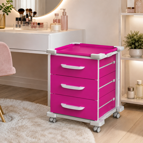 Carrinho Gaveteiro Organizador Multiuso 3 Gavetas Rosa Pink com Rodinhas - Mad.U Organização