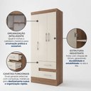 Ver imagem 4 de Guarda-Roupa Solteiro 3 Portas 2 Gavetas Castanho Off White Nobre