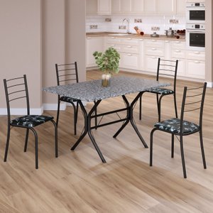 Conjunto Sala de Jantar Mesa Retangular 100x60cm Tampo Granito Ocre 4 Cadeiras Rio
