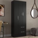 Ver imagem 1 de Guarda Roupas Solteiro 3 Portas 2 Gavetas Nobre Preto