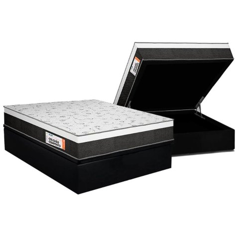 Cama Box Baú Casal: Colchão Ortopédico Plumatex Falcon Ultra Firme + Base Crc Suede Black(138x188