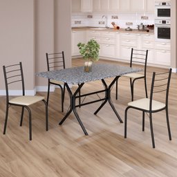 Conjunto Sala de Jantar Mesa Retangular 100x60cm Tampo Granito Ocre 4 Cadeiras Rio - 1