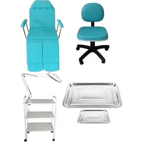 Kit Maca Podologia Luminária Exaustor Carrinho Mocho Brinde