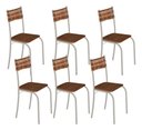 Ver imagem 1 de Kit 6 Cadeiras Atlanta Corino Marrom e Rattan Carvalho Tubo Champanhe