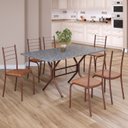 Ver imagem 1 de Conjunto Sala de Jantar Mesa Retangular 140x75cm Tampo Granito Ocre 6 Cadeiras Rio