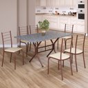 Ver imagem 1 de Conjunto Sala de Jantar Mesa Retangular 140x75cm Tampo Granito Ocre 6 Cadeiras Rio