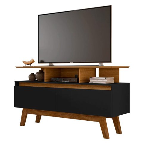 Rack Bancada Para TV Até 50 Pol. 2 Portas Rubi 1.2 Cinamomo/Preto Fosco - Bechara