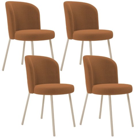 Kit 04 Cadeiras para Sala de Jantar Cozinha Estofada Gavi Arena L02 Bouclê Terracota - Lyam Decor