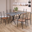 Ver imagem 1 de Conjunto Sala de Jantar Mesa Retangular 140x75cm Tampo Granito Ocre 6 Cadeiras Rio