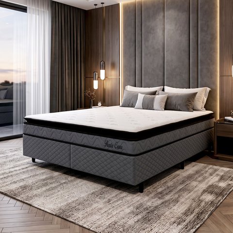 Cama Box Queen Punta Cana D33 Cinza Hellen Colchões