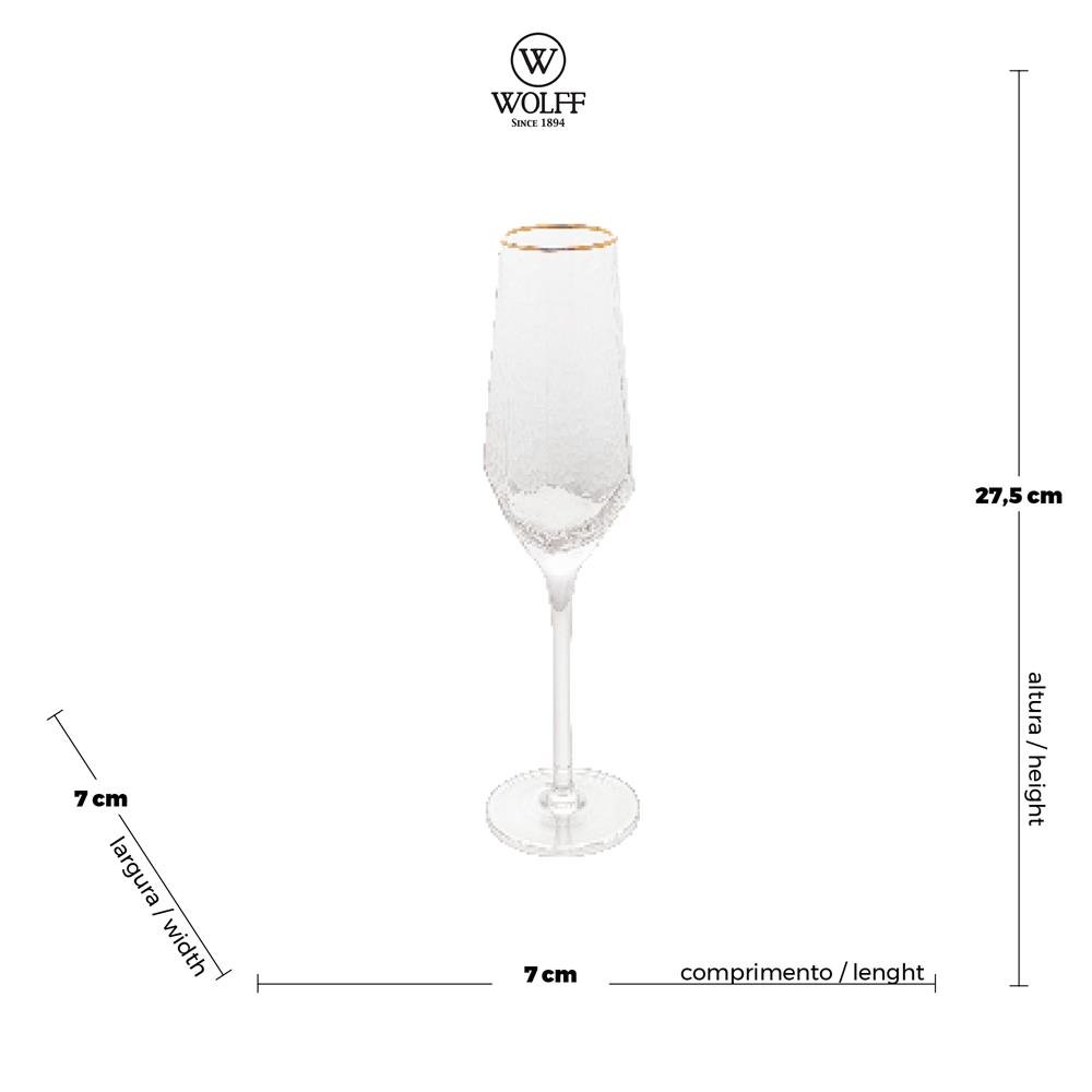 Taça Champagne 2pç Cristal 300ml c/ Borda Dourada Taj - Wolff - 2