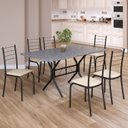 Ver imagem 1 de Conjunto Sala de Jantar Mesa Retangular 140x75cm Tampo Granito Ocre 6 Cadeiras Rio