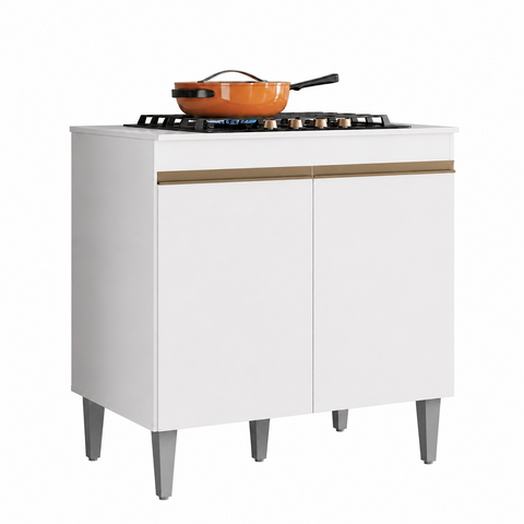 Balcão Multiuso Alinne 79cm para Cooktop 4 e 5 Bocas com 2 Portas - Branco Peternella