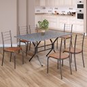 Ver imagem 1 de Conjunto Sala de Jantar Mesa Retangular 140x75cm Tampo Granito Ocre 6 Cadeiras Rio