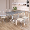 Ver imagem 1 de Conjunto Sala de Jantar Mesa Retangular 140x75cm Tampo Granito Ocre 6 Cadeiras Rio Branco/Creme