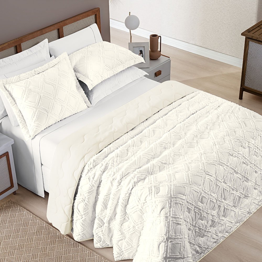 Coordenado Cobre Leito e Cobertor Tok Max Queen Ultrasoft Alto Relevo Dupla Face - Palha - 2