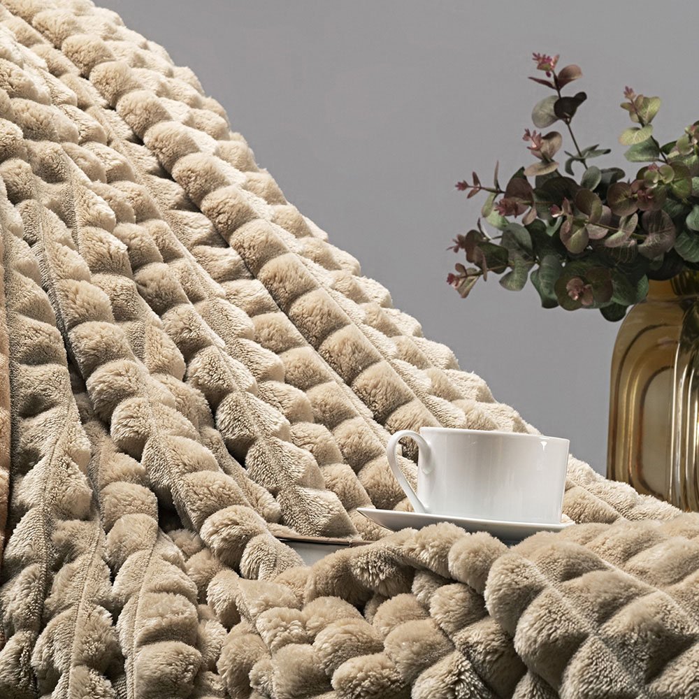 Coordenado Cobre Leito e Cobertor Tok Max Queen Ultrasoft Alto Relevo Dupla Face - Palha - 4