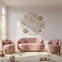 Ver imagem 2 de Kit 01 Sofá 2 Lugares + 02 Poltronas Orgânicos c/ Almofadas Curvo Sala Recepção Amsterdã Boucle Rosa