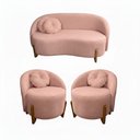 Ver imagem 1 de Kit 01 Sofá 2 Lugares + 02 Poltronas Orgânicos c/ Almofadas Curvo Sala Recepção Amsterdã Boucle Rosa
