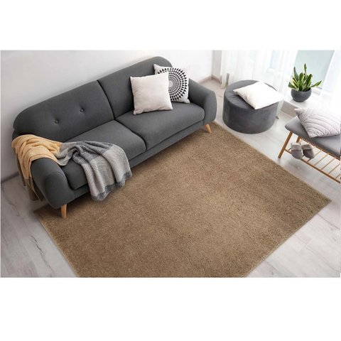 Tapete Sala e Quarto Plush 150x200 Fofo Macio 15mm Bege:liso/nude
