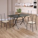 Ver imagem 1 de Conjunto Sala de Jantar Mesa Retangular 100x60cm Tampo Ardósia Indiana 4 Cadeiras Rio